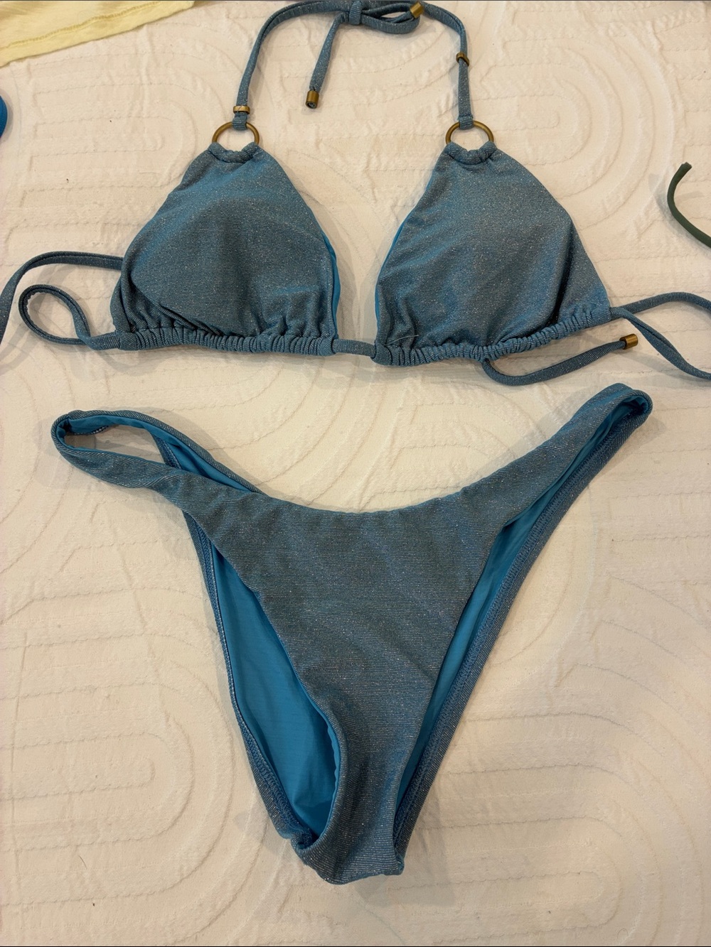 Vitamin A Sparkle Blue Triangle Bikini Set